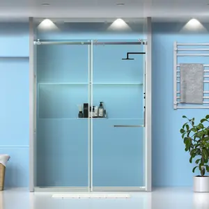 Frameless Glass Shower Door 56-60" W × 75" H, Sliding Glass Shower Door with 5/16" (8mm) Clear Sgcc Tempered Glass, Noiseless Frameless Shower Door with Stainless Steel Handle and Seal Strip Sliver