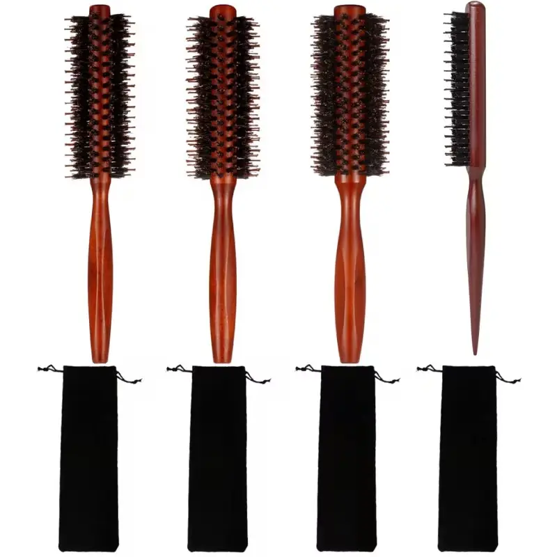 4pcs Set of Bristle Brushes, Heat-Resistant Curling Combs for Home Use, Styling Hair Combs, Wood Handle Bristle Brushes Designed for Curling And Drying Hair