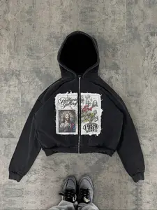 Men's Vintage Jesus Letter Print Hoodie, Casual Loose-Fit Cotton Sweatshirt, All-Season Religious Fashion, Graphic Print Hoodie, Unique Design