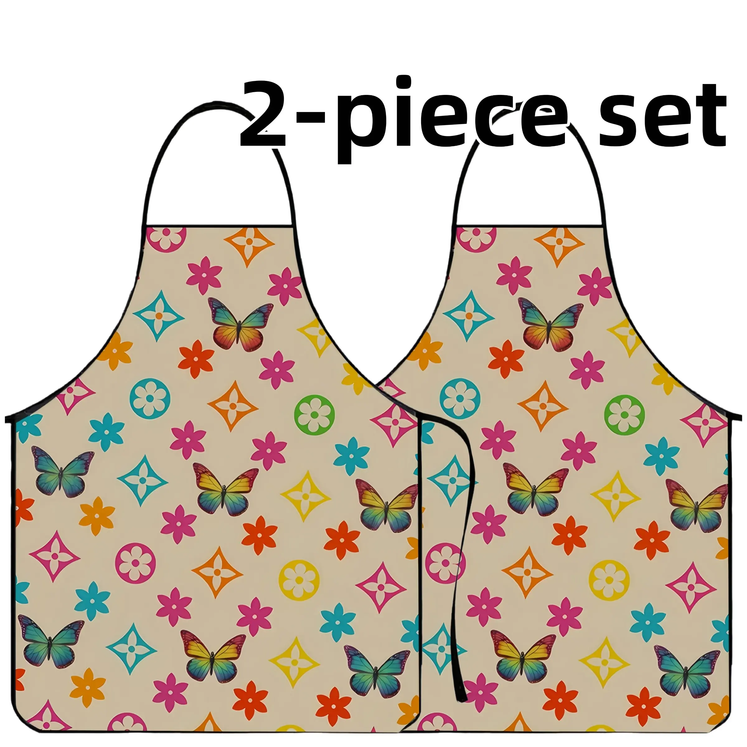 Floral Flower Butterfly Print Polyester Apron Set, 2 Counts ﻿Mother's Day Gift Apron,Cool Summer Cooking Apron,Apron for Women,Nails Design Tool,﻿Gift for Daughter&Mother&Wife&GF,Kitchen Essential