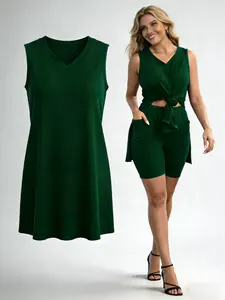 Women's  Two Piece Outfits Sleeveless Tunic, Bodycon Biker Shorts Sets, Tracksuit & Garment Overalls for Summer Breathable Comfort basic 2 pieceset