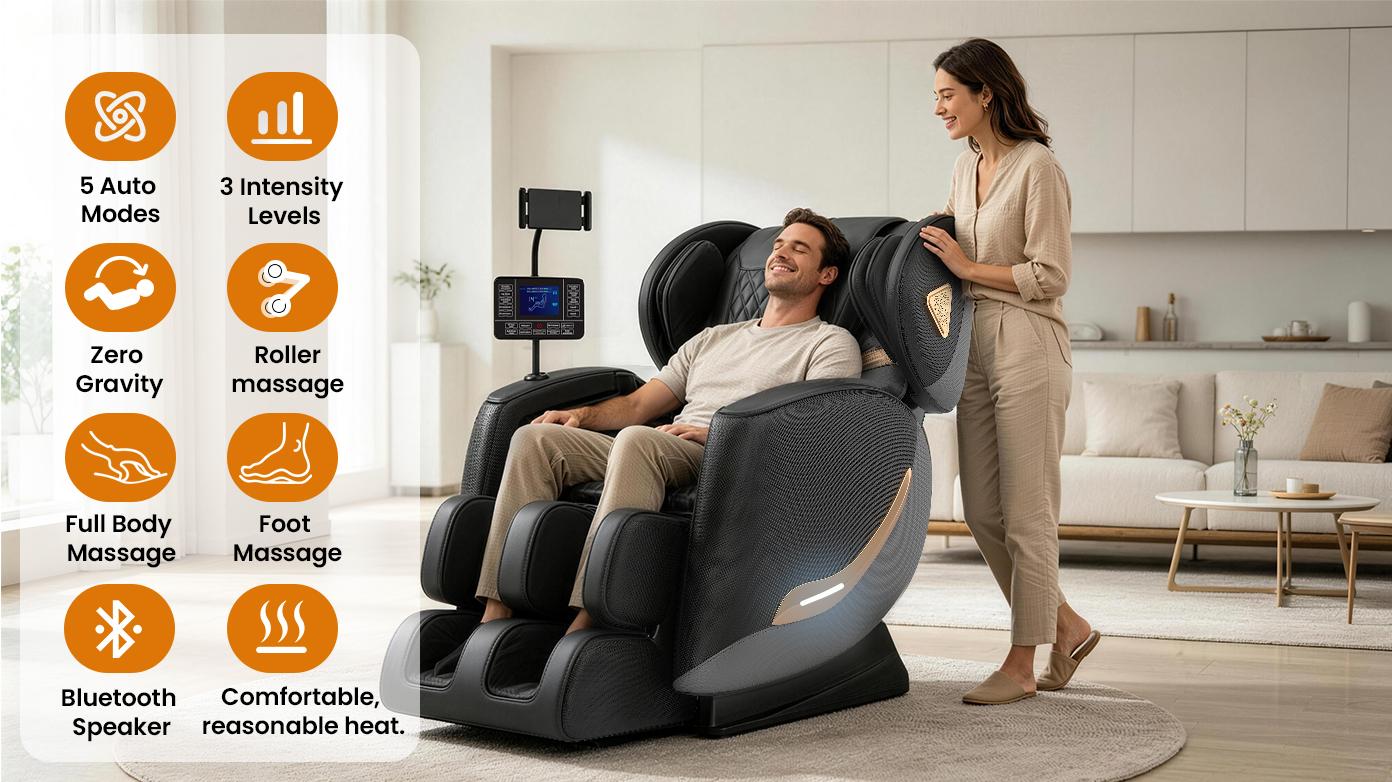 Massage Chair Full Body and Recliner, Zero Gravity Massage Chairs, 10 Fix Rollers, Airbags, Heating, Foot Massage, Auto Modes, Touch Control Screen for Home and Office Massage Chair Full Body and Recliner, Zero Gravity Massage Chairs, 10 Fix Rollers, Airbags, Heating, Foot Massage, Auto Modes, Touch Control Screen for Home and Office