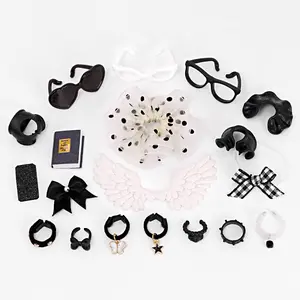 19 PCS Mini Doll Fashion Accessories Kit Black White Y2K Decor Sunglasses Tulle Scrunchie Angel Wings Hair Clips Bracelets Rings Mini Book Phone Props for Small Dress Up Dolls, Doll Excluded