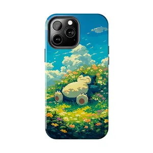 Pixel Art Snorlax Pokemon Sleeping in Flower Meadow Case for iPhone 17-7 Pro Max Plus & Samsung Galaxy S25-S21 Ultra Plus - Kawaii Gamer Aesthetic Phone Cover unisex