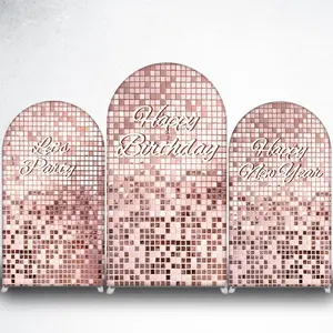 15-day 2D Flat Delivery Rose Gold Disco Ball Happy Birthday Arch Backdrop Cover for Bachelorette Party