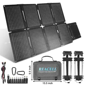 REACELL 90W Portable Solar Panel, Foldable Solar Panel QC3.0 USB-A &Type-C Port,23% High Efficiency IP67 Waterproof Outdoor Cell Phone Solar Charger for Power Banks Tablets Outdoor Small Power Station