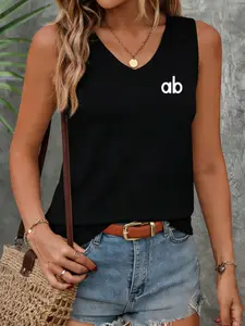 Women's Loose Sleeveless Top with V Neck Print, Soft Breathable Fabric for Outdoor and Casual Wear, Perfect for Summer Outings