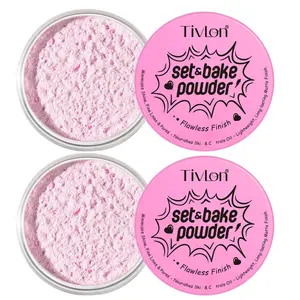 Tivlon pink set&bakepowder 24g 2box, Makeup Setting Powder, long-lasting makeup, natural and light makeup without being heavy, waterproof, sweat-proof, oil-control, suitable for oily skin, daily cosmetics for girls