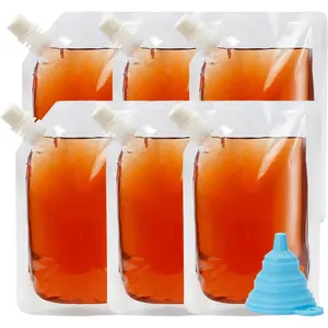 Concealable Reusable Plastic Liquor Flasks Drink Pouches Drinking Bags with Funnel (8OZ-6PCS) for Cruise