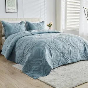 Oversized King Bedspreads 128x120 for Tall King or Cal King Bed Ultrasonic Quilted Coverlet Set 3 Piece Include 1 Extra Wide Quilt 2 Pillowcases Blue