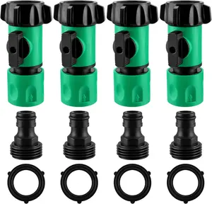 Garden Hose Quick Connect Kit 3/4”GHT Female Quick Connectors with Valve, Quick Release Kit Hose Fittings for Lawn, Patio, and Garden Irrigation 4 Set