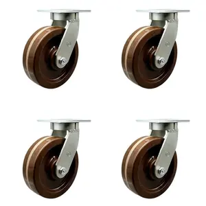 212 MAIN SCC-KP92S1230-PHRHT-BSL-4 12 in. Kingpinless Swivel Top Plate Caster Set - 4-Piece Extra Heavy-Duty Set with High-Temp Phenolic Wheels and Bolt Lock