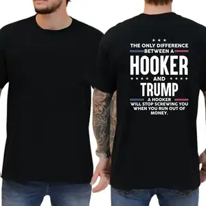 The Only Difference Between A Hooker And A Democrat T-Shirt � Bold Political Satire Graphic Tee, Soft Lived-In Heavyweight Sarcastic Shirt