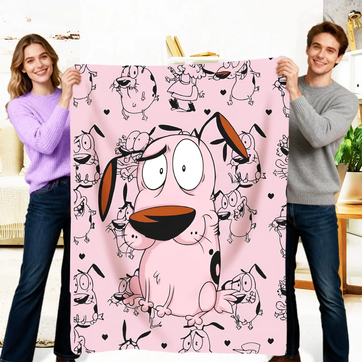 Courage the Cowardy Dog Cartoon Blanket - Lightweight Flannel All-Season Use Couch/Bedspread, Purple-Neon Green Horror Themed, Unisex Christmas Gift for Fans, Home Decor Accessory