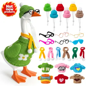 24Pcs Desk Goose Outfits 7inch Mini Goose Knitting Clothes with Hats Sweater Sunglasses Scarves Small Desk Duck Accessory for Magnetic Silly Geese Keychain Outdoor Porch Statues Decor