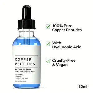 Pure Copper Peptides Facial Serum with Hyaluronic Acid, Gentle Daily Hydrating Face Essence, Cruelty‑Free Vegan Skin Care Serum for Soft Smooth Skin, 30ml