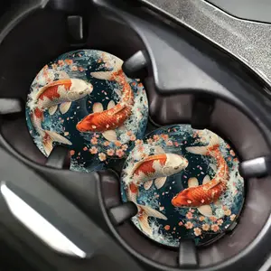2pcs Koi Fish Car Coasters for Cup Holders - High-Quality EVA Material, Non-Slip & Absorbent, Versatile Use for Auto and Home, Unique Gift Idea