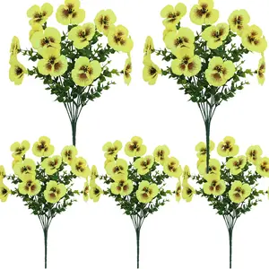 5 Artificial Tricolor Pansy Flowers, Outdoor Planting, Silk Pansies, Spring Floral Decor, Suitable for Flower Pots, Porch, Garden, Balcony