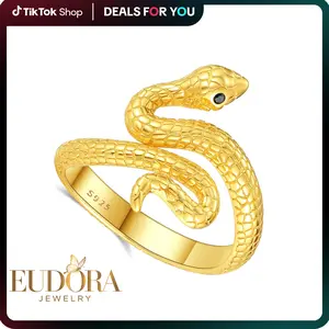 S925 Sterling Silver Snake Jewelry Set, Adjustable Gold Ring & Snake Hoop Earrings for Women, Perfect Gift for Anniversaries and Engagements
