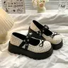 Sweet Cool Girl Polka Dot Bow Bowknot Design Classic Mary Jane Shoes, Japanese Style Jk Academy Round Toe Thick Sole Heeled Shoes, Shorter Height Boosting Single Shoe, Elegant Chic Shoes