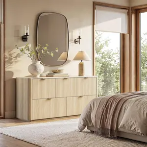 ModernMate 5-Drawer Bedroom Dresser - 51" Wide TV Stand with Faux Travertine Top, Metal Handles, Storage Cabinet for Living Room, Entryway