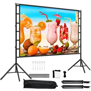 100 Inch Outdoor Projector Screen with - Telescopic Stand, Wrinkle-Resistant 4K  Movie Screen for Backyard, Camping and Indoor  Theater (Fits Long Throw Projectors)