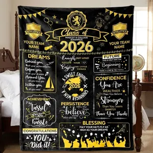Class of 2026 Graduation Blanket, Black & Gold Inspirational Quote Patchwork Throw Blanket, "You Did It" Keepsake Gift for Him or Her