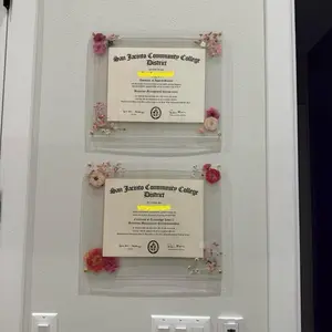 Acrylic Floating Diploma Frame with Real Pressed Flowers – Self-Adhesive, No Drilling Required, Degree/Certificate/Diploma Frame