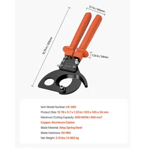 VEVOR Ratcheting Cable Cutter, Spring Steel Blades with PVC-Coated Handles, Quick-Release Button, Heavy Duty Ratchet Cable Wire Cutter for Cutting Copper Aluminum Cables Up to 800 MCM/ 400 mm