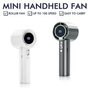 100 Gears Turbo Fan High Speed USB Charging Handheld Fan with Digital Display Strong Wind Long Battery Life Easy Carry Low Noise Mini Roller Fan Up to 100 Speed