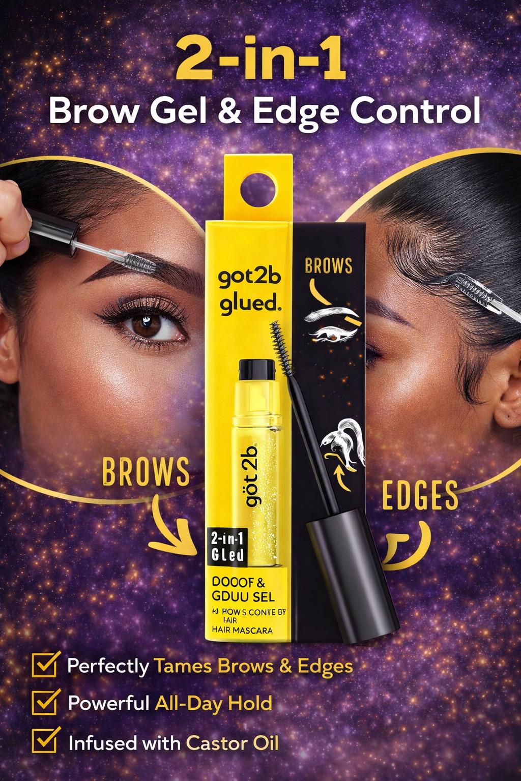 2-in-1 Brow Gel & Edge Control, 0.54 Fl Oz, Strong Hold Styling/Clear Eyebrow Gel and Hair Mascara for Flyaways and Frizz with Castor Oil, Sweat-Resistant with Quick Dry, Clear Finish