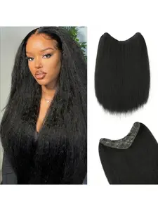 Porous Natural Long Straight Hair Extension V-Shape Invisible Traceless 5 Card One-Piece Synthetic Hair Piece for Women Daily Wear