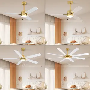 LANMEL Ceiling Fans with Lights ,42/52/72 inch Ceiling Fan with Lights and Remote, Low Profile Modern Ceiling Fan Gold, 6 Speed, Reversible, 3000k-6000k Dimmable LED, Quiet DC Motor for Indoor Outdoor Bedroom Living Room Lighting Decorative invisible