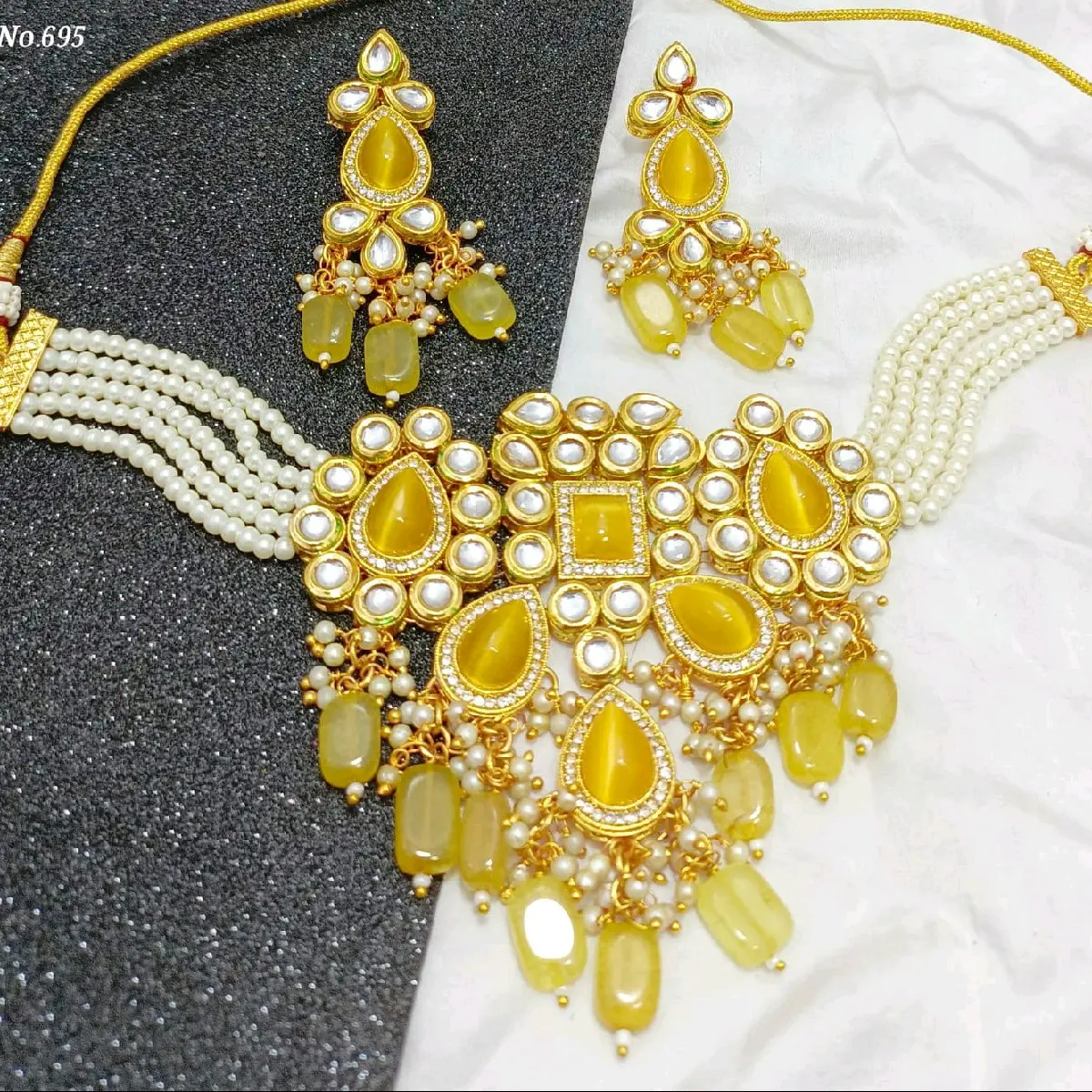 Monalisa stones Yellow kundan set