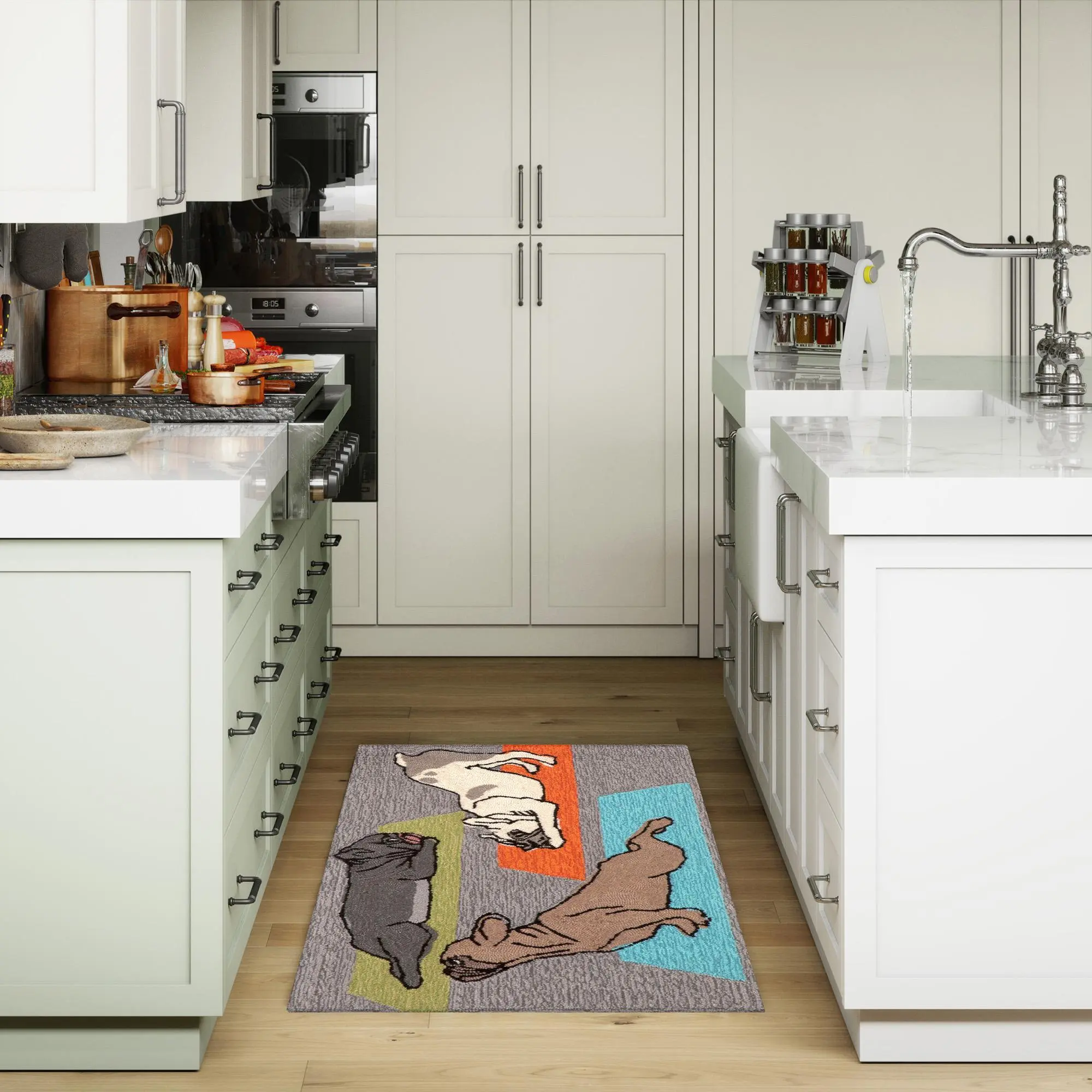 Lush Decor Frontporch Hand-Tufted Durable Indoor/Outdoor Area Rug - Casual, Animal-Themed, Colorful Transitional Rug with Polyester/Acrylic Material, UV Protection (Yoga Dogs), Animal-Themed Kitchen Rugs