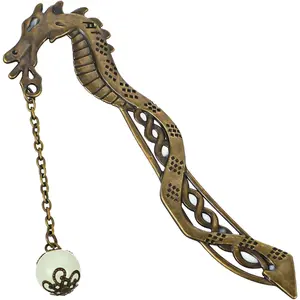 Dragon Bookmark, Fantasy Bookmark Gifts Glow in The Dark, Metal Bookmarks for Book Lovers, Cool Bookmarks Gifts for Women Men(Bronze Dragon and Ball)