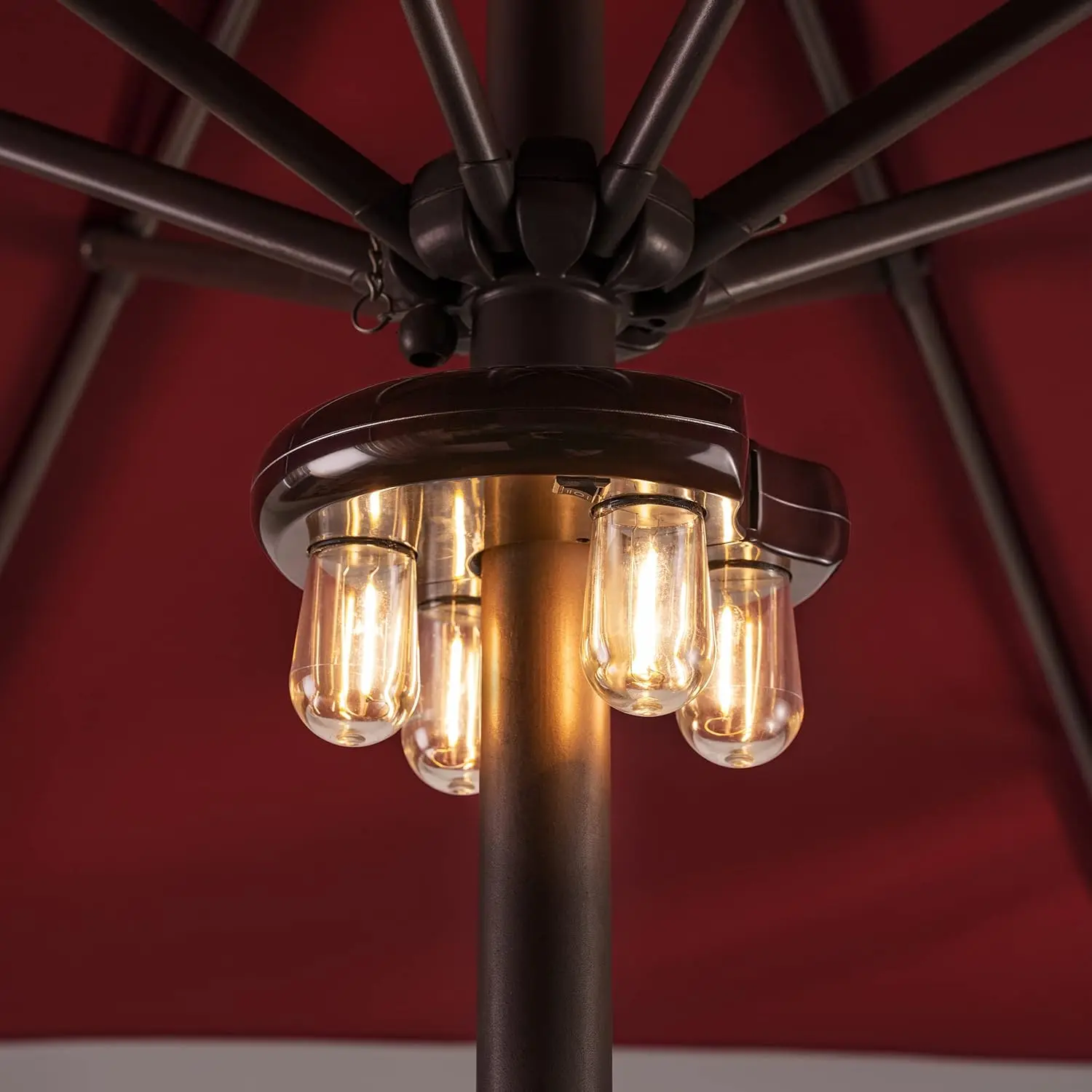 Multi-Spotlight Patio Umbrella Light with LED Edison Bulbs - 2-Mode Cordless Battery-Operated Outdoor Pole Light for Garden, Patio, Camping (Brown, 1 Pack), Multi-Spotlight Umbrella Lights