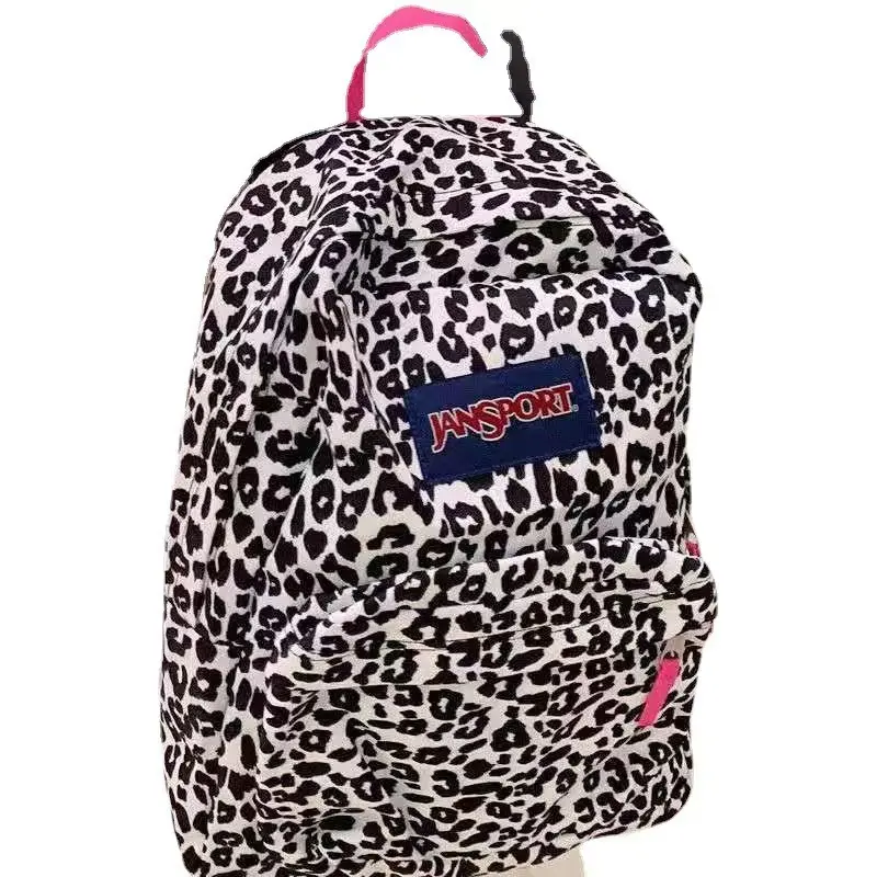 Jansport Leopard Print Backpack with Pink Handles, Pockets, Ideal for Backpacks for School