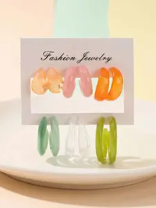 Women's Fashion Dopamine Color Resin Earrings Set, Daily Wear Jewelry, Trendy Jewelry, Perfect Holiday Gift, 12pcs Elegant Ear Accessories, Earring Stacking Set
