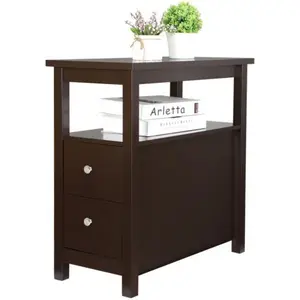 JupiterForce Brown End Table with 2 Drawer and Shelf Narrow for Living Room