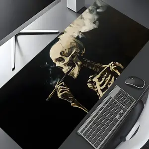 Artistic Smoking Skull Large Gaming Mouse Pad, Dark Aesthetic Washable Rubber Extended Desk Mat with Non-Slip Base, Girly Aesthetic Home Office Decor, Mouse Pads for Desk, Christian Gifts for Women, Desk Accessories