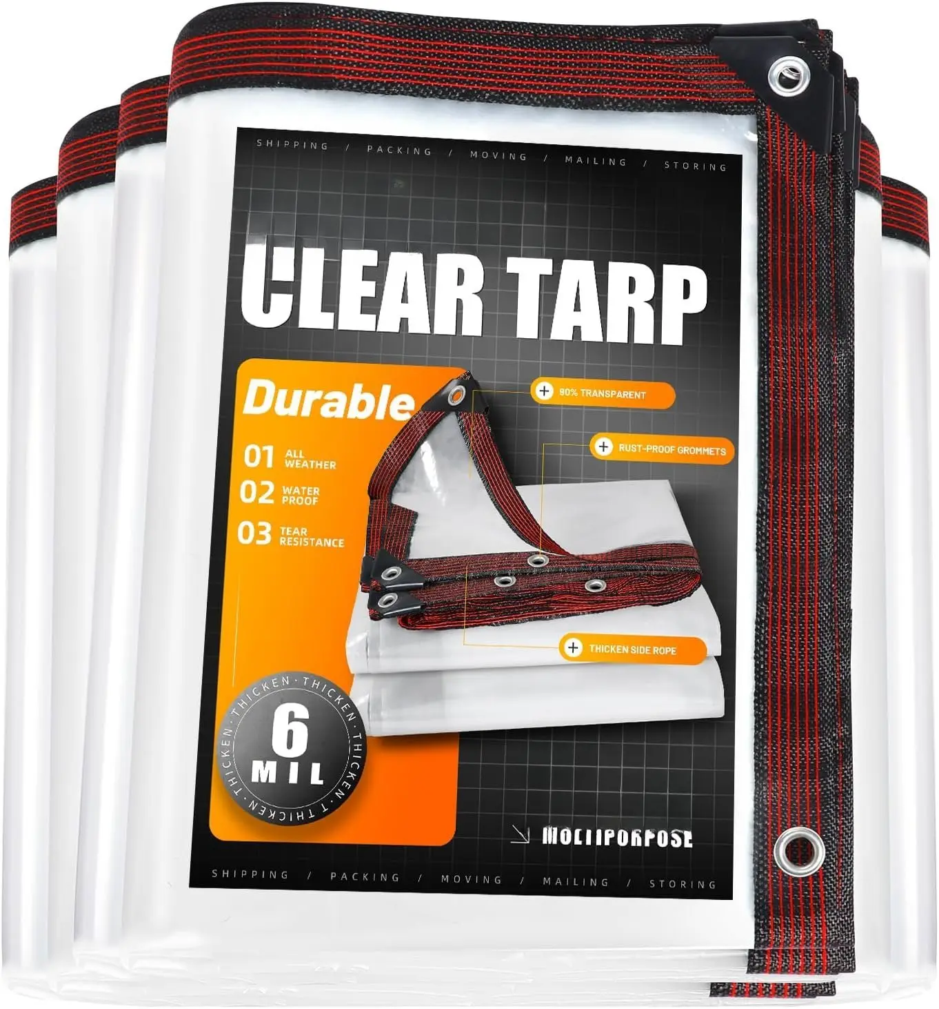 Clear Tarp 10 x 10 FT Medium Duty  Tarps Cover, Grommet Every 20 Inches, for Patio, , Garden, Chicken Coop