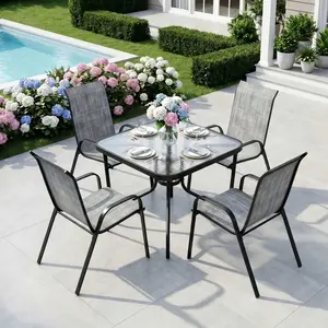 MAMIZO Outdoor Table Furniture Set Patio Dining Table Set with 4 Stackable Textilene Chairs