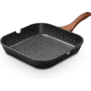 9.5 Inch Nonstick Grill Pan for Indoor Cooking, Versatile Induction Square Large Grilling Skillet Steak Pan for Stove Tops, PTFE & PFOA Free, Black
