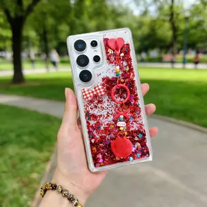 Heart Sequins Sandflow Protective Phone Case for Galaxy S26 Ultra S26 S25 Plus S24 S23 Ultra, Y2K Style Grid Bow Ball Chain Design