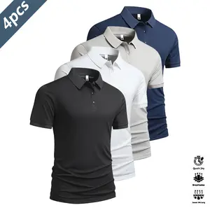 Pack of 4, Casual Men's Short Sleeve Heavyweight Polo Shirt, Men's Top, Quick Dry Golf and Tennis Shirt, Comfortable Equestrian Wear, Stylish Men's Athletic Apparel, Suitable for Casual Parties, Vacation Travel, Available in Various Colors