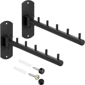 Clothes Rack,2Pcs Stainless Steel Clothes Hanger,Wall Mounted Clothes Rack,Wall Mounted Drying Rack with Swing Arm,Wall Clothes Hanger for Bathroom Laundry Room Closet,Black