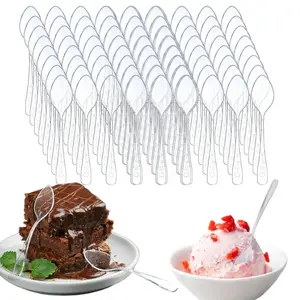 Transparent Mini Dessert Spoon Small Plastic Tasting Spoon Disposable Spoon Small Plastic Cutlery Suitable for Party Supplies