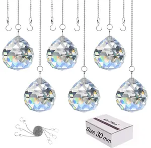 MerryNine 6 Pcs 30mm Clear Crystal Ball Prism Sun Shine Catcher Rainbow Pendants Maker, Hanging Crystals Prisms for Windows, for Feng Shui, for Gift (1.18"/30mm 6Pack)