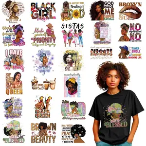 24 Sheets Black Girl Iron on Transfers for T-Shirts, DTF Transfers Ready to Press Black Women Black History DTF Transfers Ready to Press Heat Transfer Vinyl Vinyl Stickers for Clothes Bag Pillow Craft